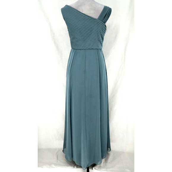 KM Collections Milla Bell Dress Gown Womens 6 Gray Green Chiffon Rhinestones - Picture 2 of 13